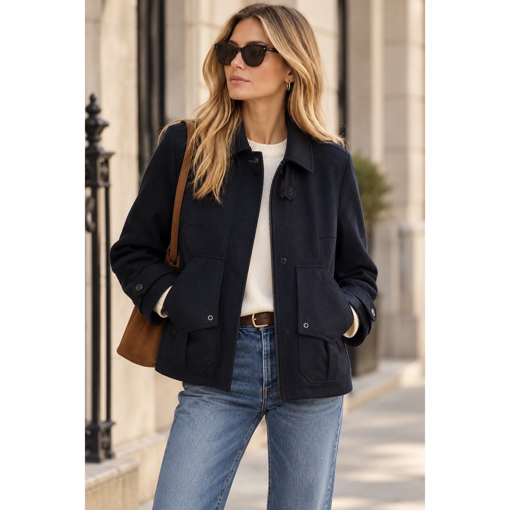 J.Crew Coat Women's M Black Wool Utility Casual Chic Field Jacket Classic